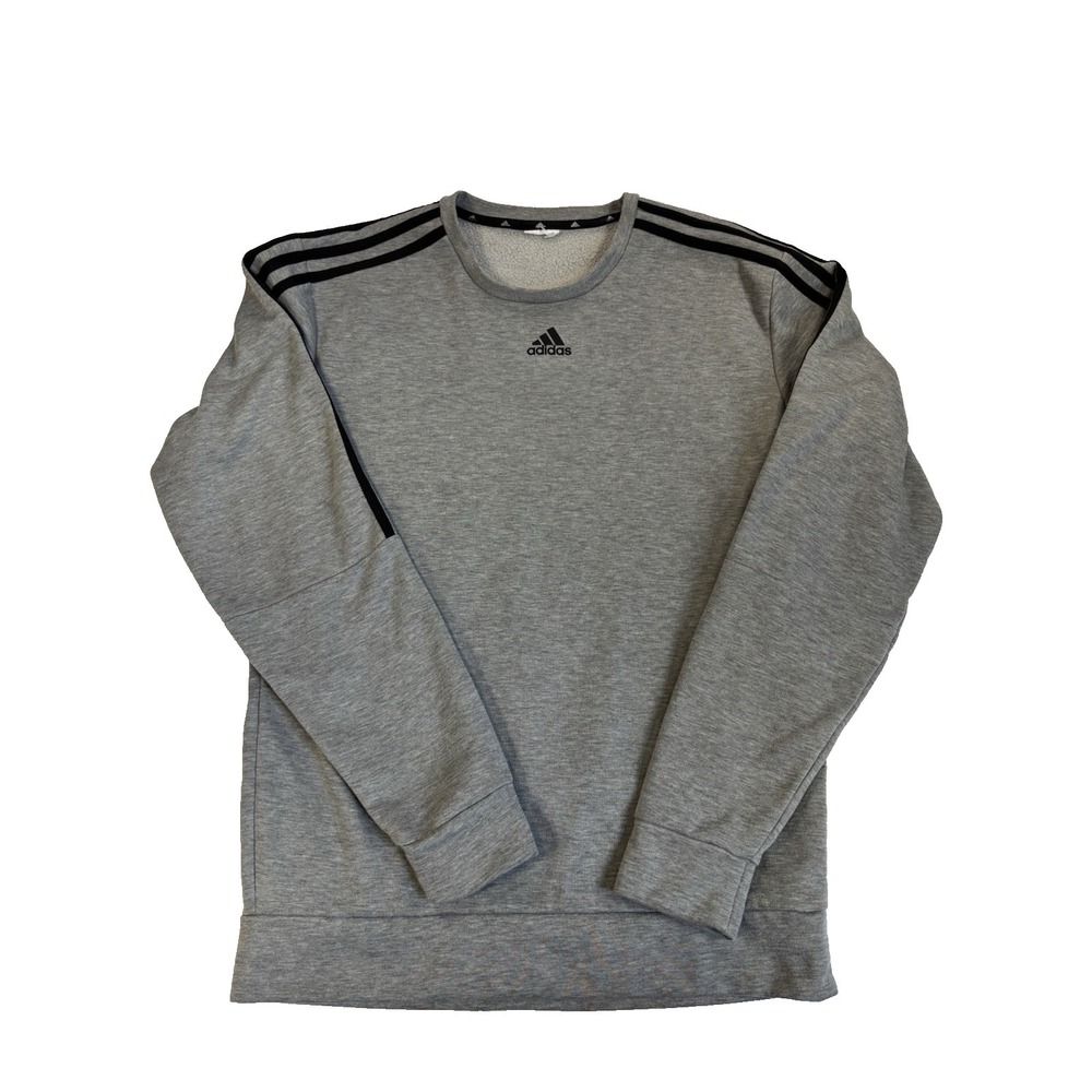 Adidas Men's Med Gray Crewneck Pullover‎ Sweatshirt Cozy Essential Everyday